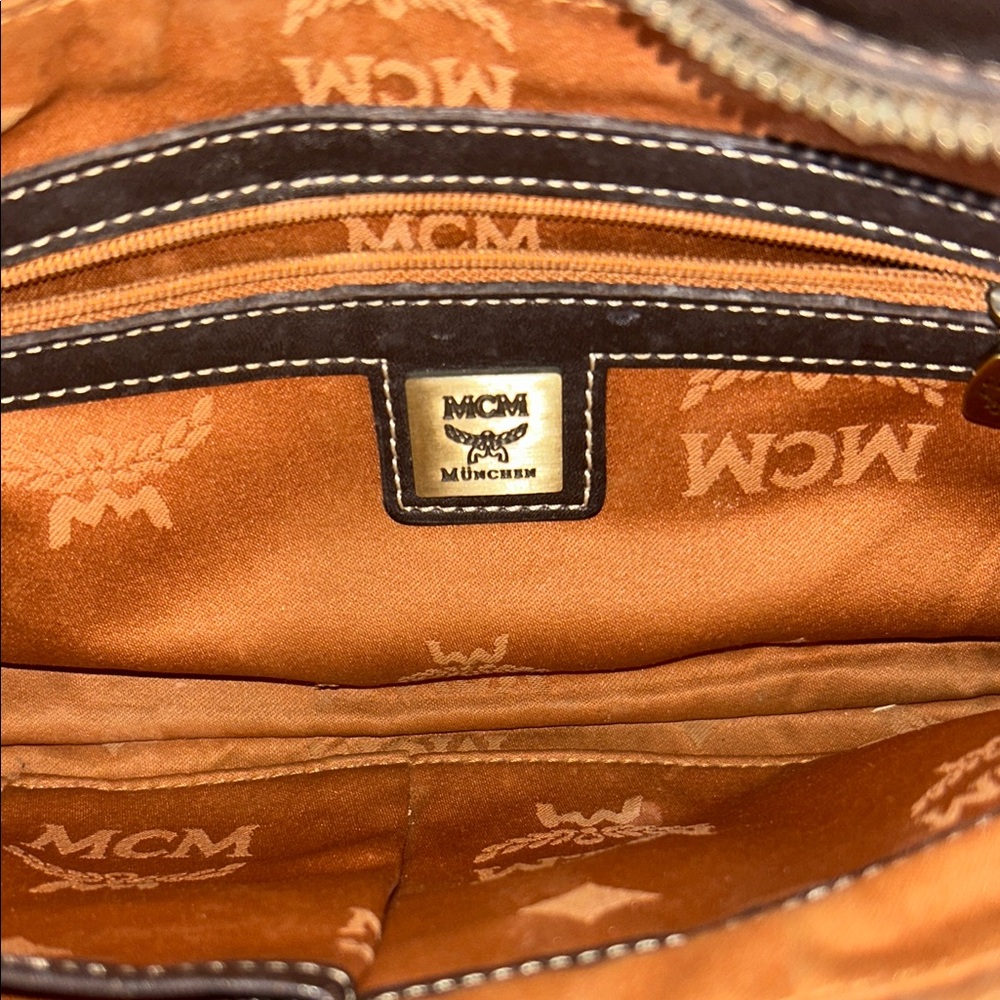 MCM Cognac and Dark Brown Logo Shoulder Bag - Picture 13 of 14